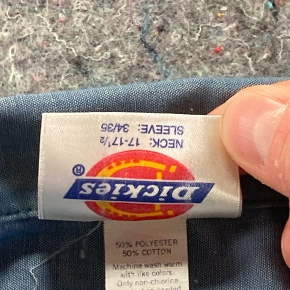 Dickies Button Down Shirt Mens Adult 17-17.5" Sleeve 34/35 Blue Long Sleeve USA - Picture 8 of 15